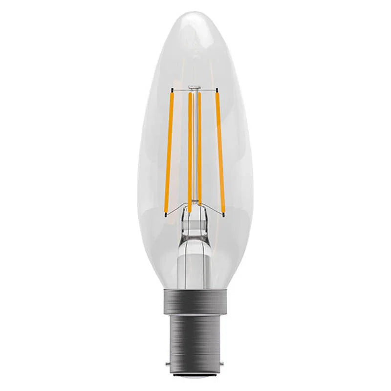 100% Light UK 3.3W SBC Clear LED Filament Candle Lamp | All Square Lighting