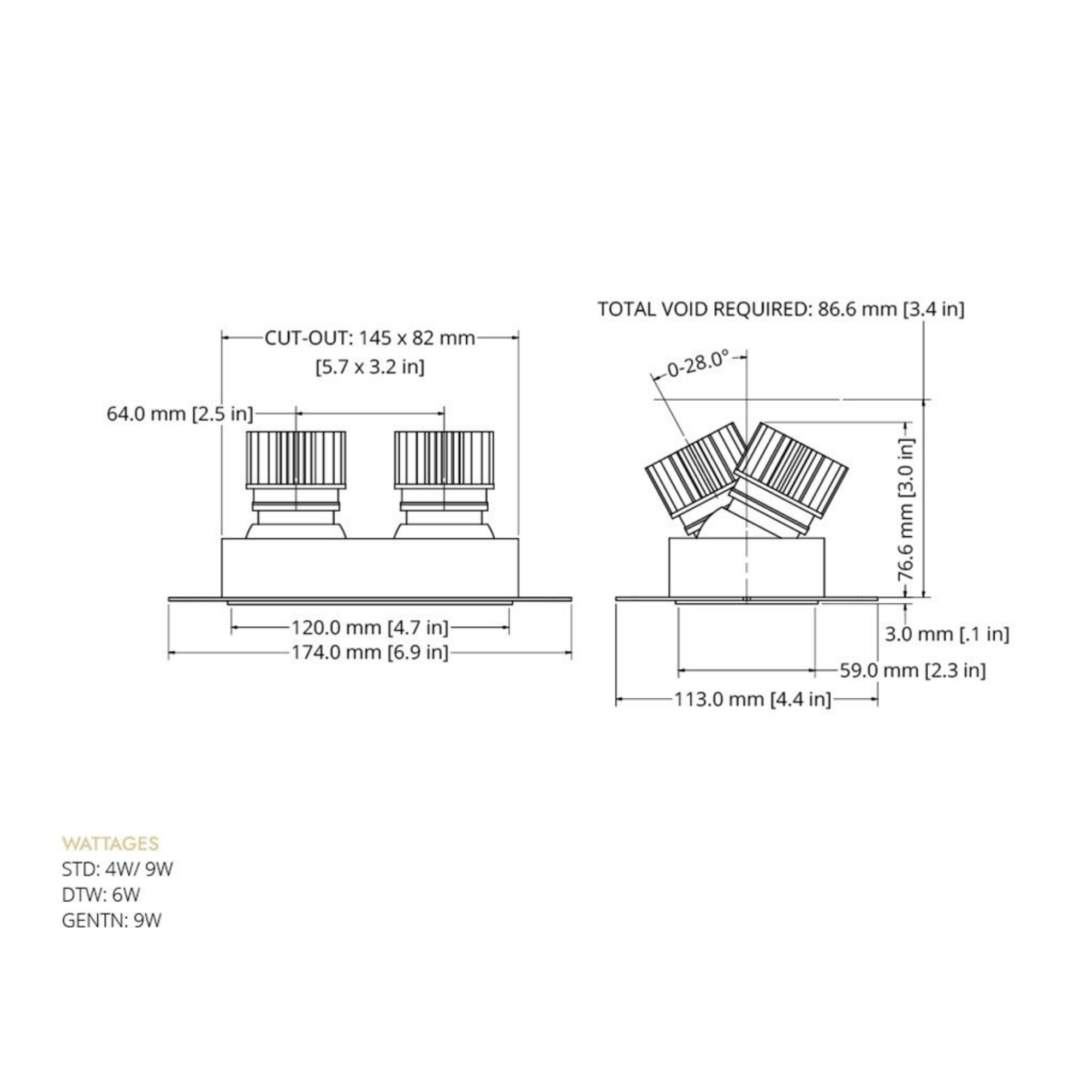Eyeconic Twin Recessed Trimless Adjustable Downlight