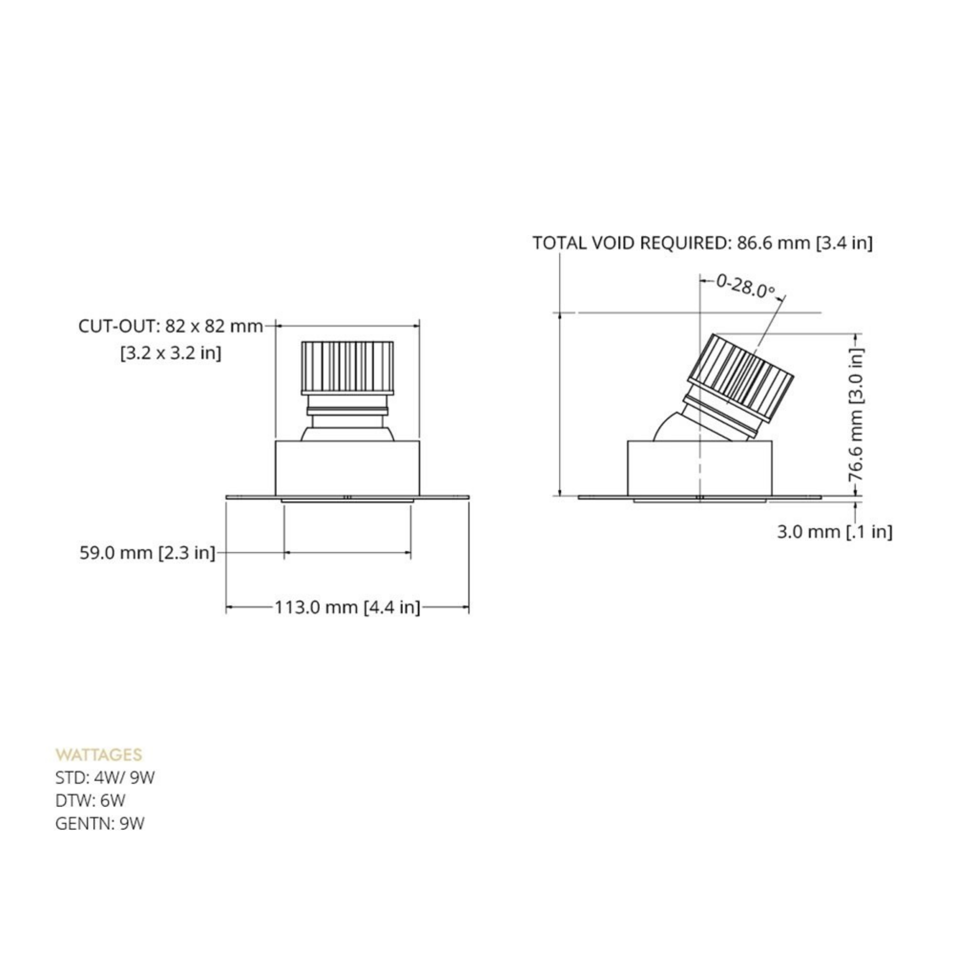 Eyeconic Recessed Square Trimless Adjustable Downligh