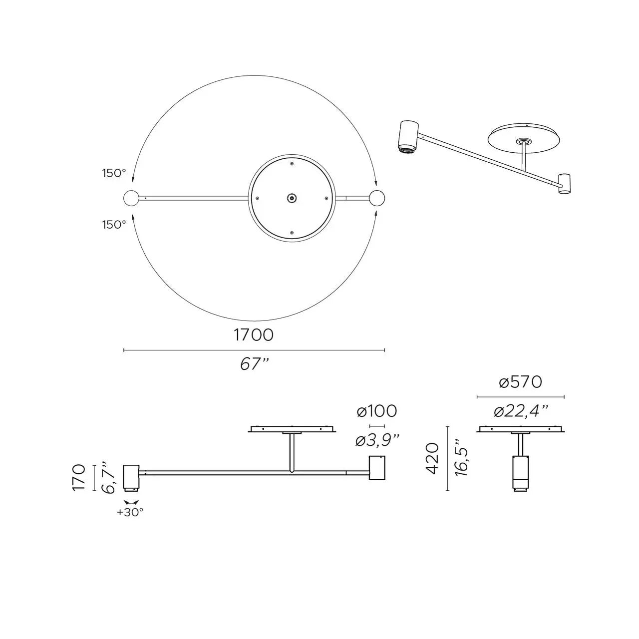 Contardi Melanocetus Ceiling Light | All Square Lighting