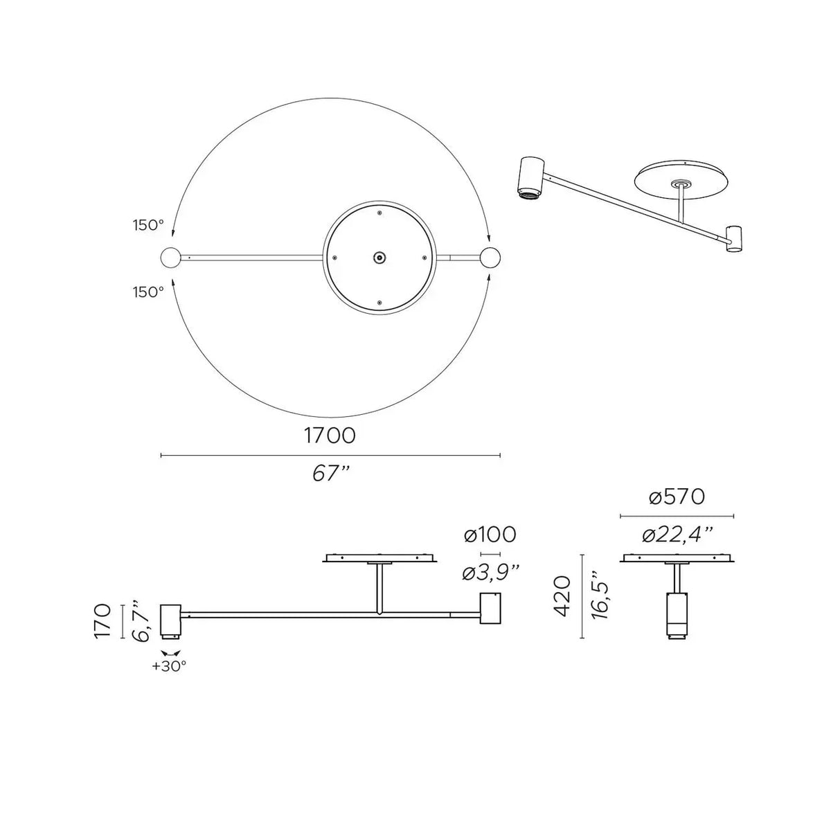 Contardi Melanocetus Ceiling Light | All Square Lighting