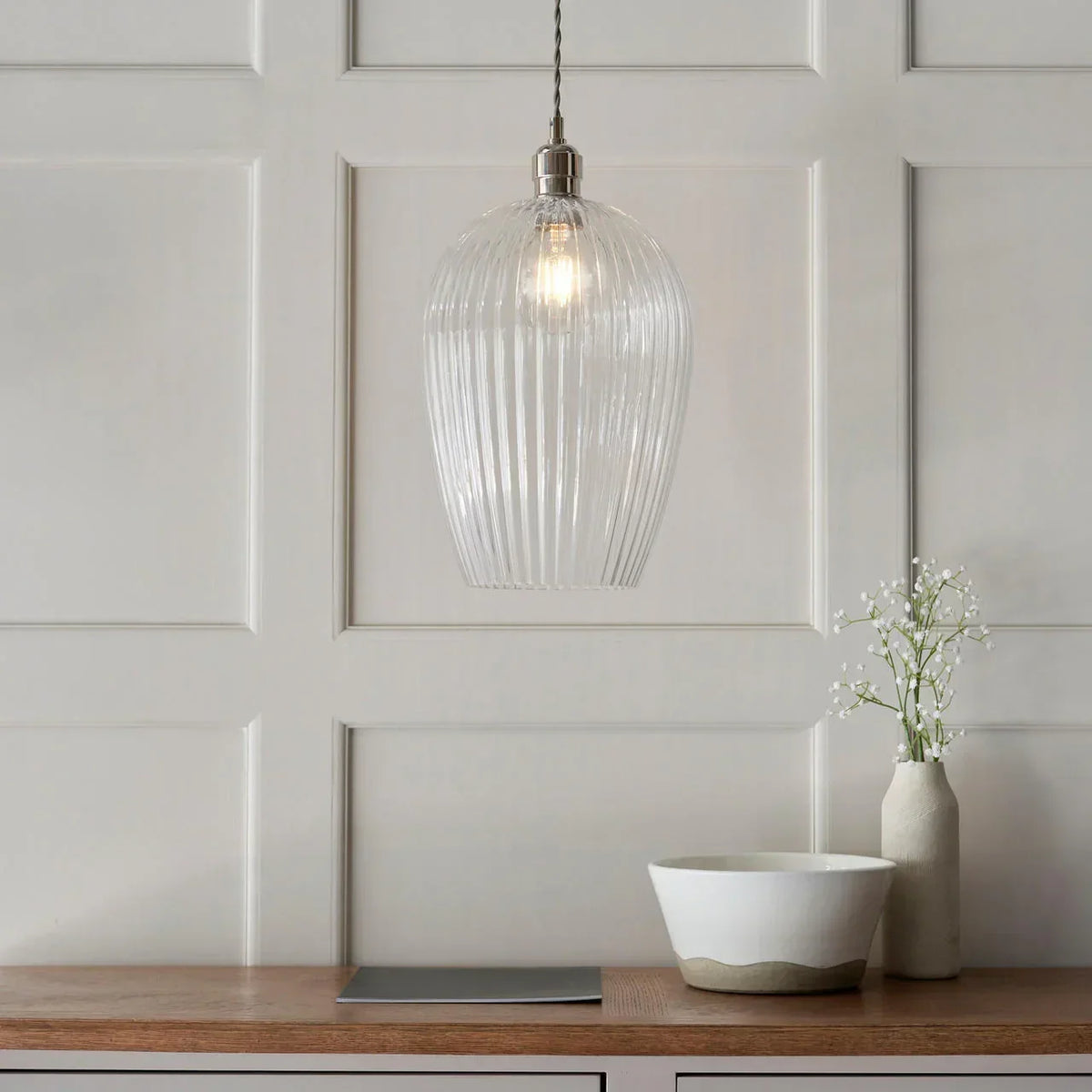 Lifestyle Lighting Company Ribbed Glass Large Pendant Light | All Square Lighting