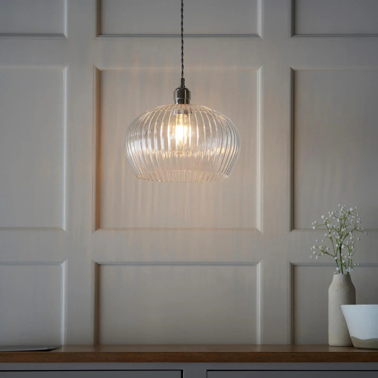 Lifestyle Lighting Company Ribbed Glass Medium Pendant Light | All Square Lighting