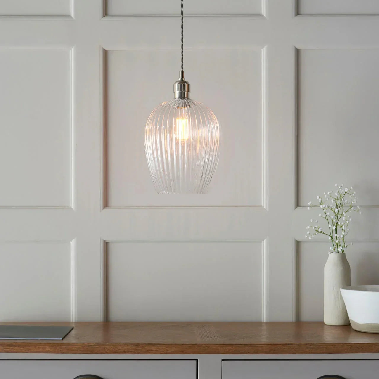 Lifestyle Lighting Company Ribbed Glass Small Pendant Light | All Square Lighting