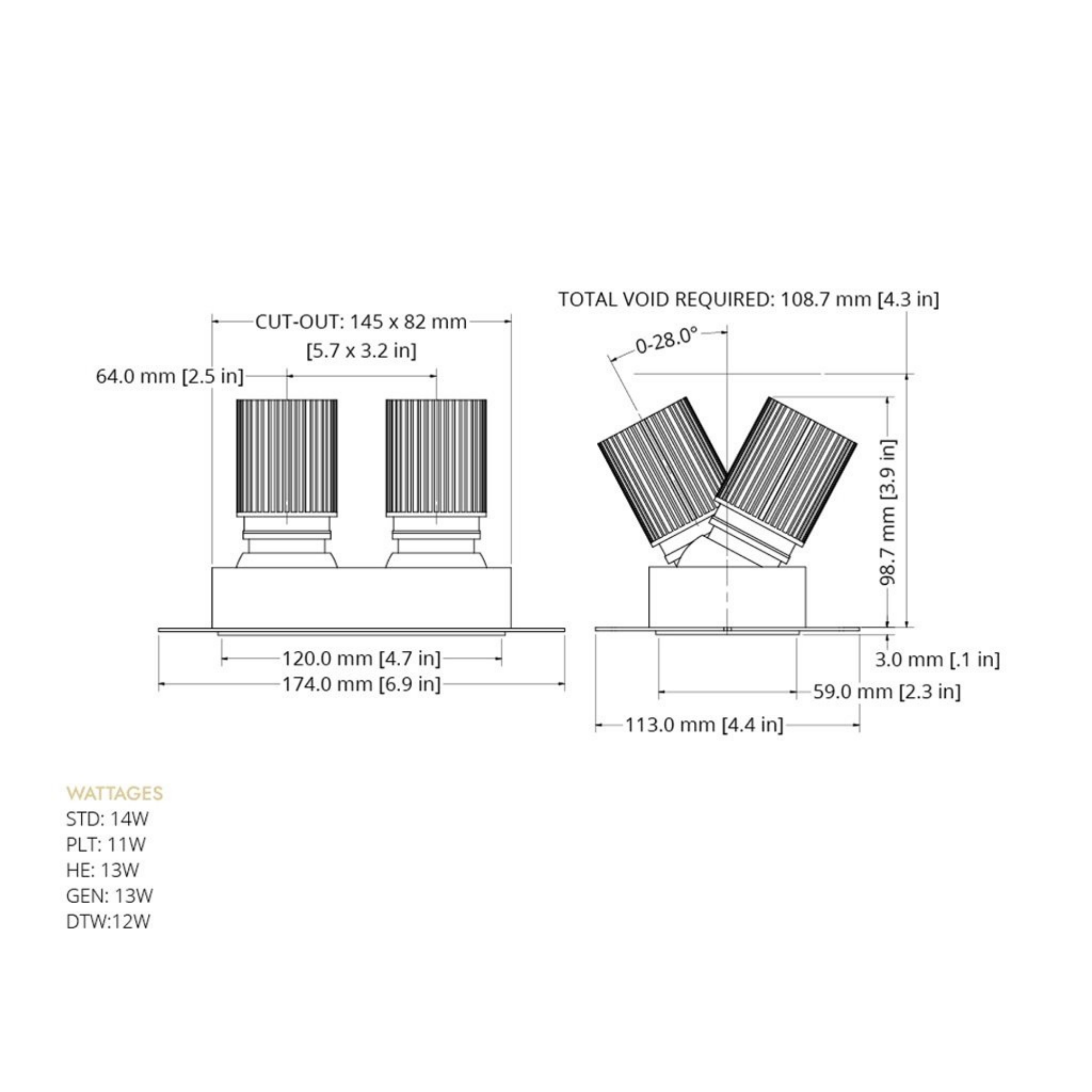 Eyeconic Twin Recessed Trimless Adjustable Downlight