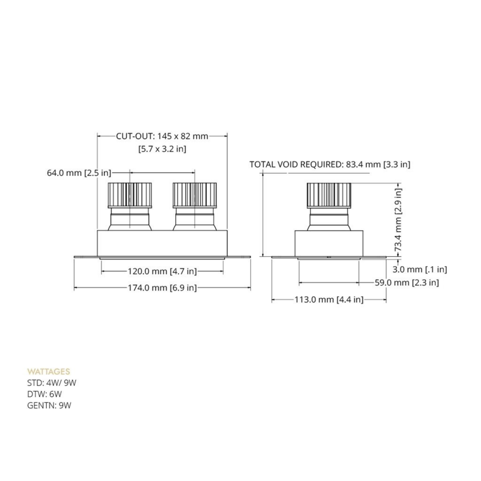 Eyeconic Twin Recessed Trimless Fixed Downlight