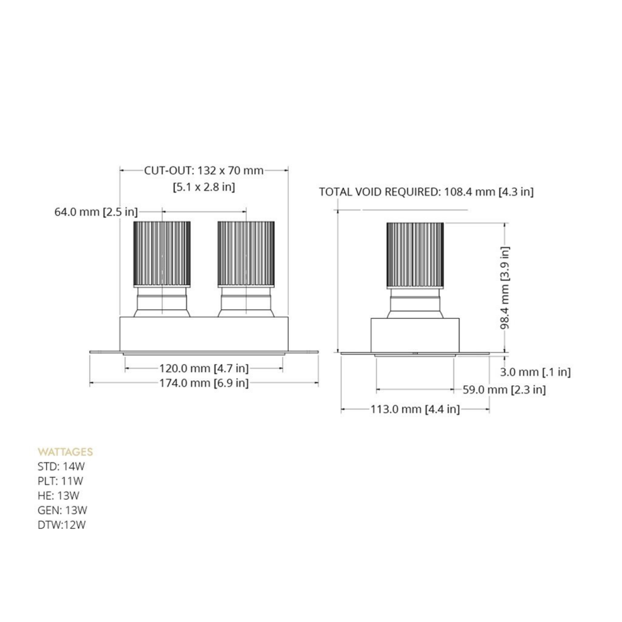 Eyeconic Twin Recessed Trimless Fixed Downlight