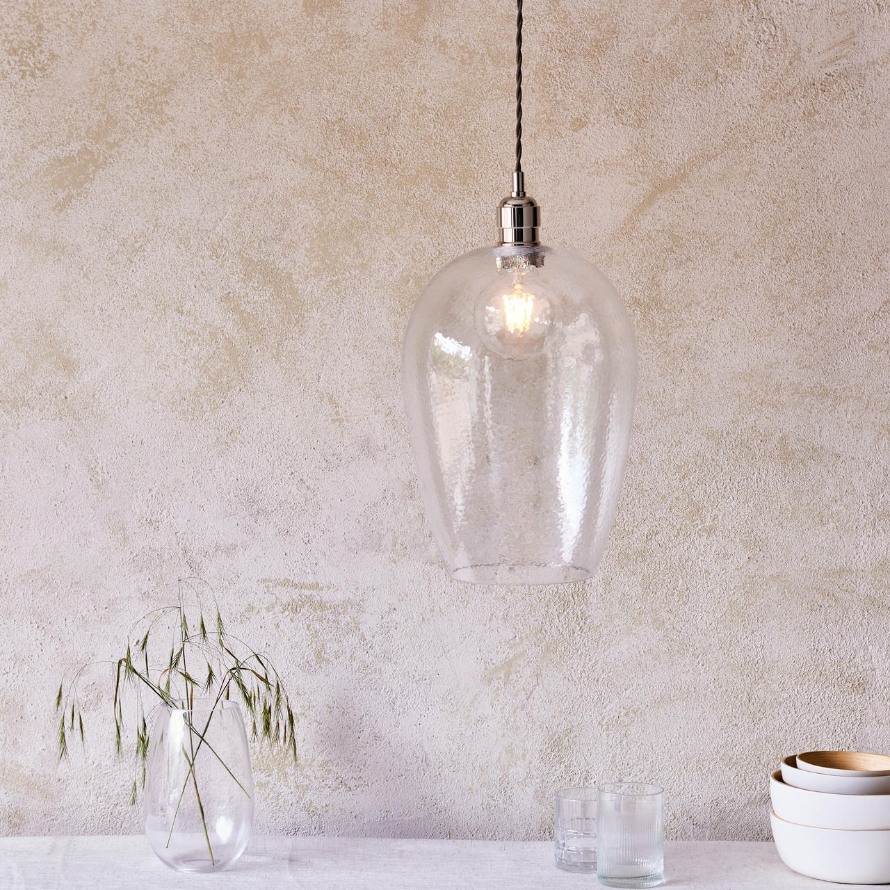 Lifestyle Lighting Company Hammered Glass Large Pendant Light | All Square Lighting