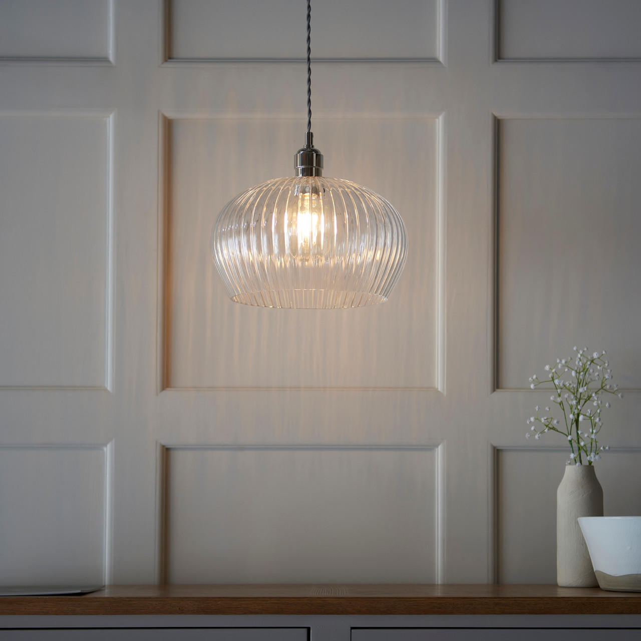 Lifestyle Lighting Company Ribbed Glass Medium Pendant Light | All Square Lighting
