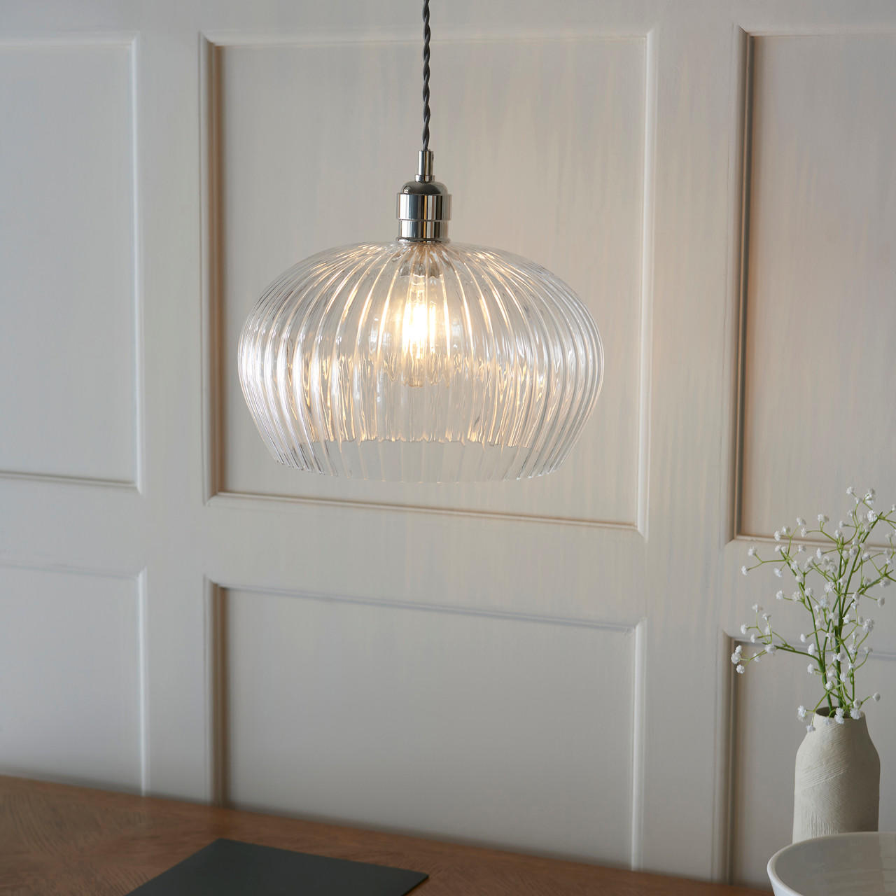 Lifestyle Lighting Company Ribbed Glass Medium Pendant Light | All Square Lighting